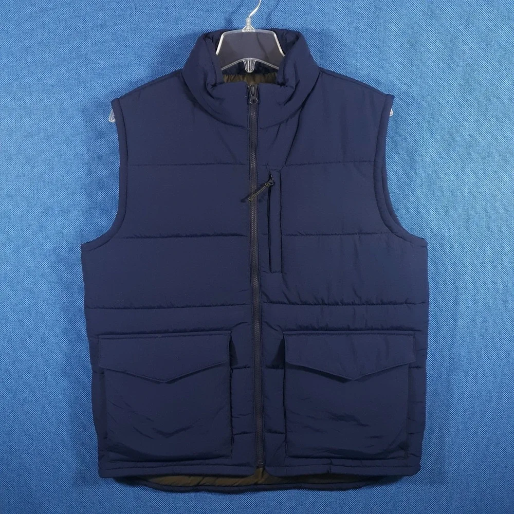 J.CREW Nordic Puffer Vest Full Zip Mens Large Blue Polyamide Outdoor Hiking